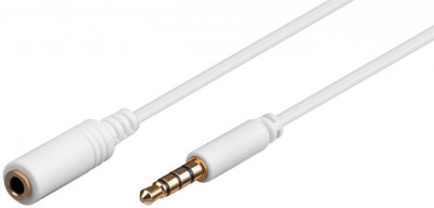 Cablu prelungitor 1m AUX casti 4-pin JACK 3.5 mm STEREO aurit mama-tata AWG28 cupru alb 62360 Goobay foto