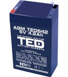 Acumulator AGM VRLA 6V 4.2Ah plumb acid 70x47x100 mm F1 terminal TED