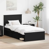 vidaXL Cadru de pat cu headboard Negru 90 x 200 cm Lemn de pin masiv 3410646