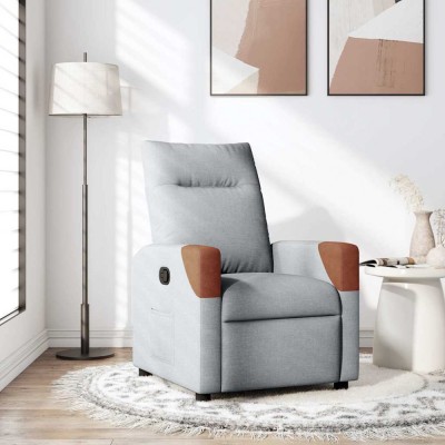 vidaXL Fotoliu rabatabil, gri deschis, material textil foto