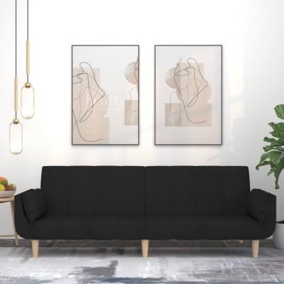vidaXL Canapea extensibilă cu 2 locuri, 2 perne, negru, textil foto