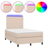 Cumpara ieftin Pat cu arcuri, cu saltea si LED cappuccino 120x190 cm piele eco