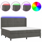 Cumpara ieftin Pat cu arcuri, saltea si LED, gri inchis, 200x200 cm, catifea