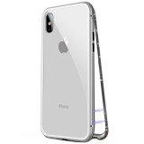 Husa iPhone X Magnetic 360&deg; Argintie + Folie Autoregenerativa, Metal, Sticla, Anti-soc, Anti-zgarieturi, Anti-amprenta