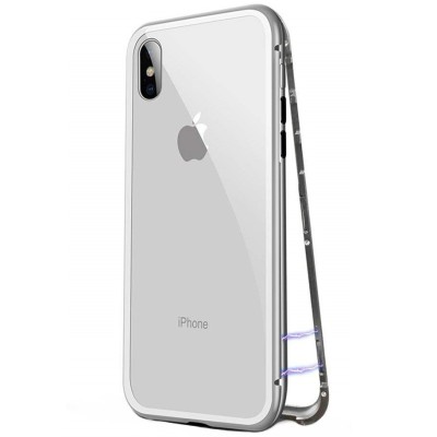 Husa Magnetic Case 360&amp;deg; + folie autoregenerativa pentru iPhone X, Silver foto