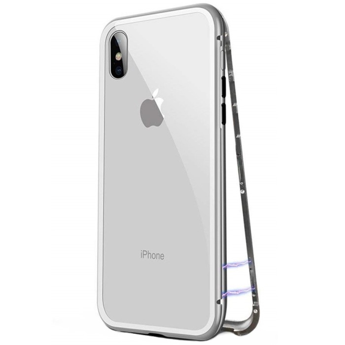 Husa Magnetic Case 360&deg; + folie autoregenerativa pentru iPhone X, Silver