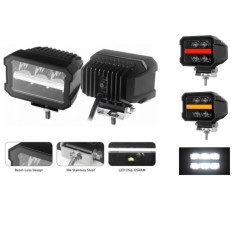 Proiector LED cu lumina alba si lumini de zi DRL rosu-portocaliu 12V - 24V E-mark