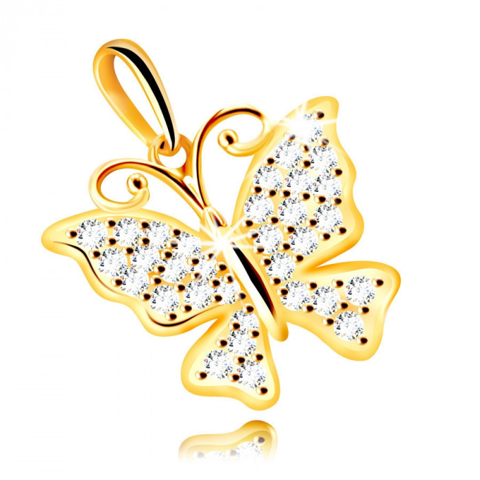 Pandantiv din aur de 9K - fluture &icirc;mpodobit cu zirconii strălucitoare