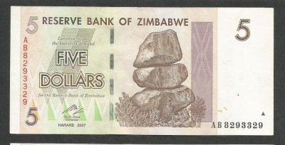 ZIMBABWE 5 DOLARI DOLLARS 2007 [5] P-66 , a UNC foto