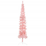 Jumătate brad de Crăciun subțire cu suport, roz, 210 cm