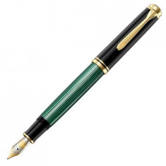 Stilou Pelikan Souveran M800 F, penita aur 18K, accesorii placate cu aur, corp negru/verde foto