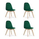 Set 4 scaune bucatarie/living, Artool, Bora, catifea, lemn, verde, 44.5x54x81.5 cm, Leobert