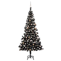 vidaXL Brad Crăciun pre-iluminat cu set globuri, negru, 240 cm, PVC 3077592