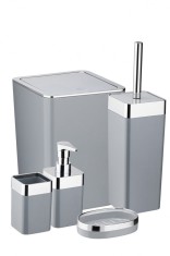 Set accesorii baie, 5 piese, dozator sapun, suport sapun si periuta dinti, perie WC, gri foto
