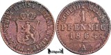 1864 A, 1 Pfennig - Henric al XXII-lea - Principatul Reuss Elder Line