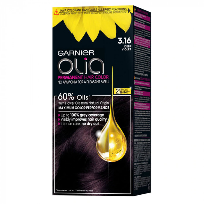 Vopsea de Par Permanenta Garnier Olia 3.16, Deep Violet, 110 ml, Fara Amoniac, Vopsea de Par, Vopsea de Par Permanenta, Vopsea de Par Garnier, Vopsea