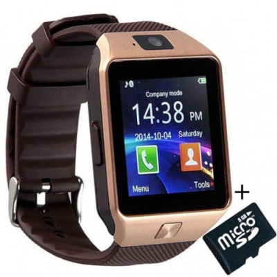 Smartwatch iUni DZ09 Plus, Camera 1.3MP, BT, 1.54 Inch, Auriu + Card MicroSD 8GB Cadou foto