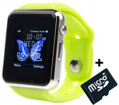 Smartwatch cu Telefon iUni A100i, LCD 1.54 Inch, BT, Camera, Verde + Card MicroSD 4GB Cadou foto