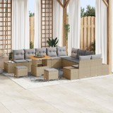 Set canapele de grădină vidaXL 13 piese cu perne Bej Poli Ratan Acacia, Canapea de grădină vidaXL cu 2 locuri cu perne Bej Poli Ratan, Set de dining d