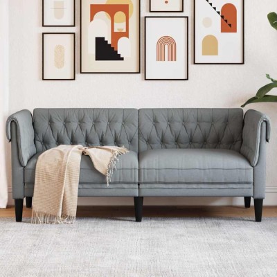 vidaXL Canapea Chesterfield Argyle Gri deschis 182.5 x 74.5 x 74.5 cm foto