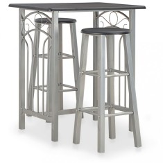Set mobilier de bar, 3 piese, negru, lemn și oțel foto