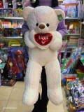 Urs mare de plus alb inima paiete 90cm