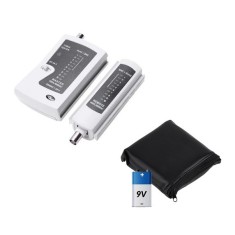 Tester cablu de retea LAN mufe RJ45 cu mufe BNC, baterie 9V si gentuta inclusa