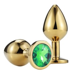 Dop Anal Metallic Buttplug, Medium, Auriu/Verde Inchis, Passion Labs