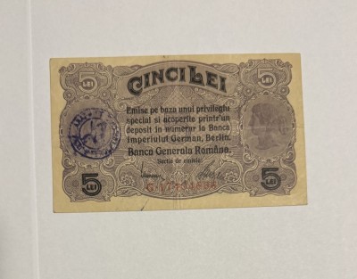 Bancnota Romania 5 lei 1917 BGR foto