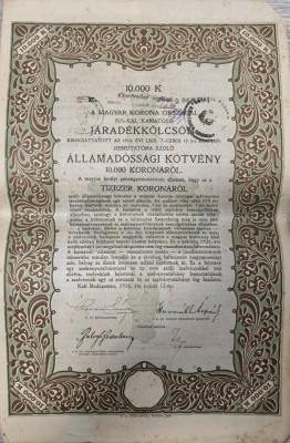 UNGARIA DATORIA PUBLICA 10000 KORONA COROANE JARADEKKOLCSON 1918 Stamp DF Arad foto