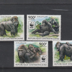 Republica Centrafricana 2015-Fauna,WWF,Maimute,Gorile,serie 4 val,MNH,Mi.5460-63