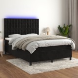 Gossi pat cu arcuri, saltea si led, negru, 140x190 cm, catifea