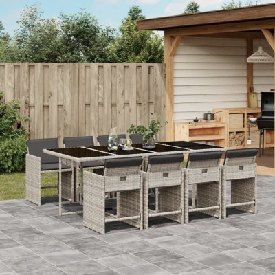 vidaXL Set mobilier grădină cu perne, 9 piese, gri deschis, poliratan 3277870 foto