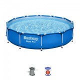Piscina structura metalica, rotunda, cu filtru, albastru, 366x76 cm, Bestway Steel Pro