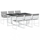 Cumpara ieftin Set mobilier de gradina, 7 piese, cu perne, alb, textilena