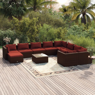 vidaXL Set mobilier de grădină cu perne, 11 piese, maro, poliratan foto