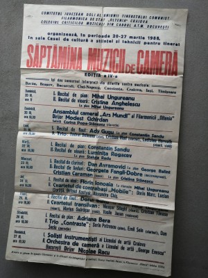 bnk div Afis Saptamana muzicii de camera - Craiova 1988 foto