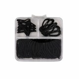 Cumpara ieftin Set accesorii par negre, 30 elastice textile, 3 cleme steluta, 3 cleme inimioara, organizator inclus