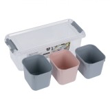 Caserola transparenta din plastic 3 in 1 Shopiens&reg;, cu 3 cutii de depozitare, 1.8 L