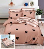 Cumpara ieftin Lenjerie Pat Bumbac 6 Piese cu Elastic Crem Roz 180x200 cm (200x230, 55x75, 70x70) Husa Pilota Cearceaf Fete Perna