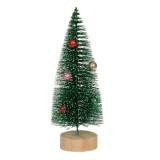 Brad Decorativ de Crăciun, Model Nins, &Icirc;nălțime 18 cm, Globuri Glitter, Verde, Bază Lemn, Oem