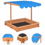 Cutie Nisip Copii cu Acoperiș Reglabil vidaXL 115x115 cm Lemn Brad Albastru Protectie UV Jucarii Gradina