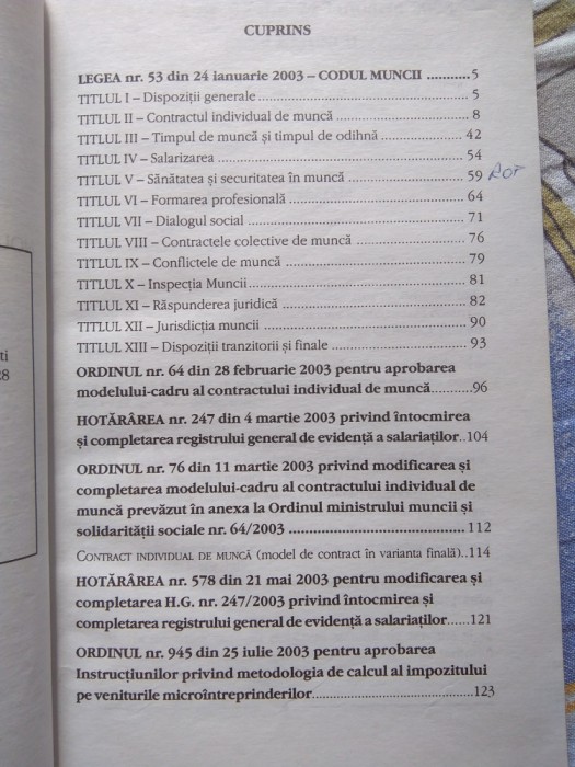 CODUL MUNCII ORDIN 945 DIN 25 IULIE 2003 EDIȚIA A IV-A EDITURA METEOR PRESS