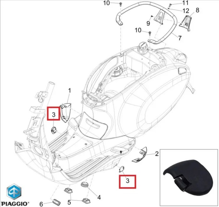 Capac lateral dreapta-stanga inferior (sub suport picioare) original Vespa Elettrica - Primavera - Primavera - Sprint 50-125-150cc