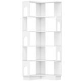 HOMCOM Bibliotecă de colț, etajeră de depozitare cu 6 niveluri și panouri laterale arcuite, 60 x 60 x 165,5 cm, alb | Aosom Romania