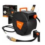 Tambur cu furtun pneumatic retractabil pentru aer comprimat, 30 metri, 1/4", 24 bari, Kraft