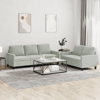 vidaXL Set de canapele cu perne, 2 piese, gri deschis, catifea 3201516 foto