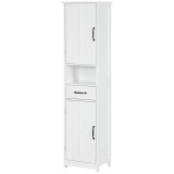 kleankin Dulap Modern pentru Baie, Mobilier &Icirc;ngust cu Raft Deschis, Sertar, Uși &Icirc;ncastrate și Rafturi Ajustabile Alb | Aosom Romania