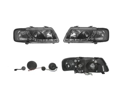 Set faruri tuning AUDI A3 (8L), 01.1996-04.2003, Taiwan, partea stanga+dreapta, pozitie pe LED;tip bec H1+H1; manual/electric; negru, transparent; fa foto
