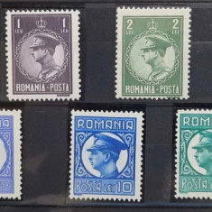 RO-004-ROMANIA 1930-Lp 86-CAROL II-serie de 11 timbre nestamilate cu SARNIERA